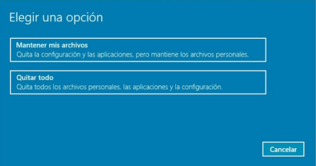 opciones-Restaurar windows 10