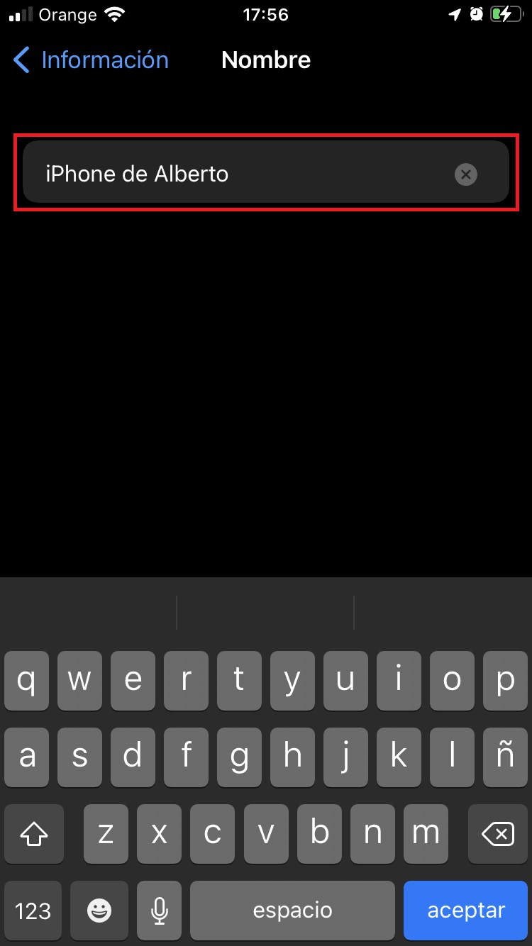 cambiar el nombre a mi iPhone