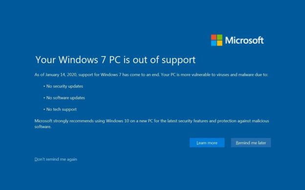 pc con windows 7 no tiene soporte. actualizar a Windows 10