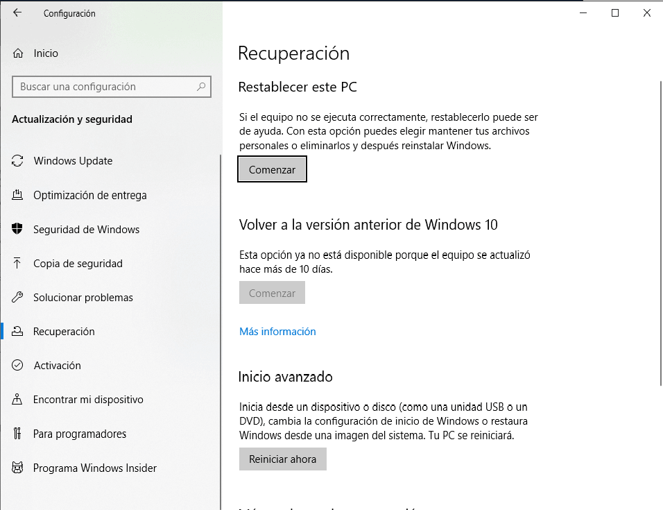 recuperacion inicio avanzado. reparación del registro de Windows