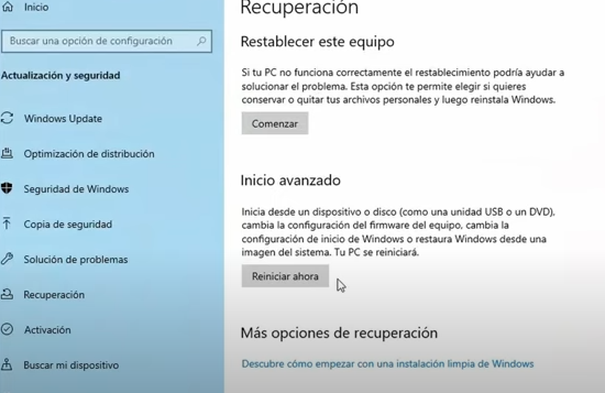 configuración-Restaurar windows 10
