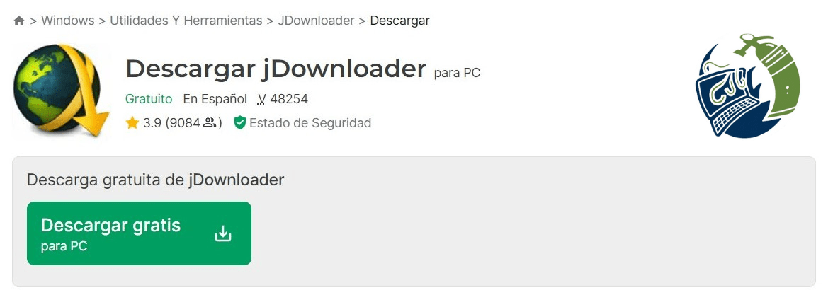 Ventana de descaga de JDownloader 