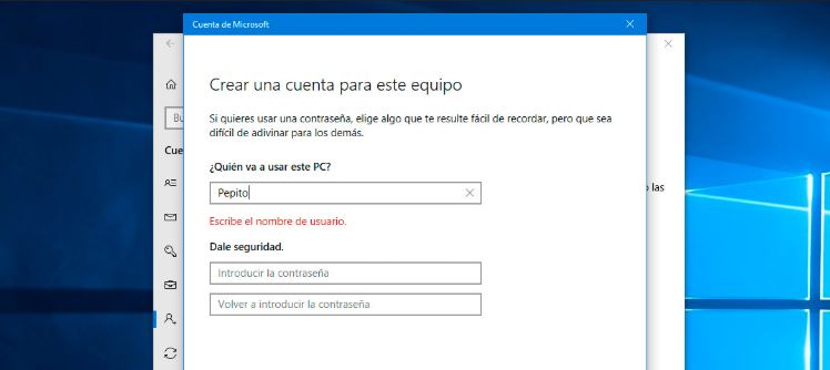 Crear nueva cuenta - reparar el error servicio de perfil de usuario